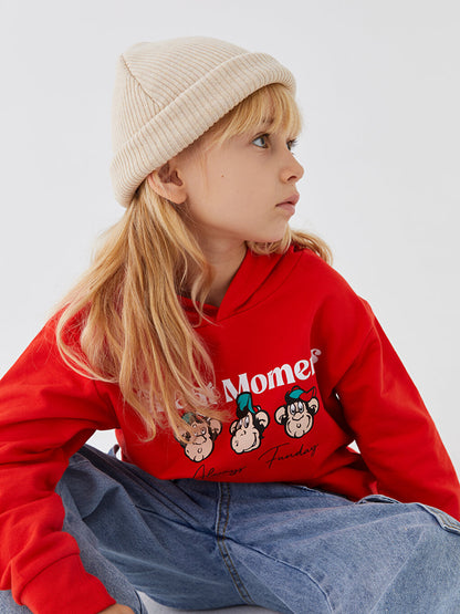 Nostalgic Monkey Printed Long Sleeve Unisex Kids Hoodie