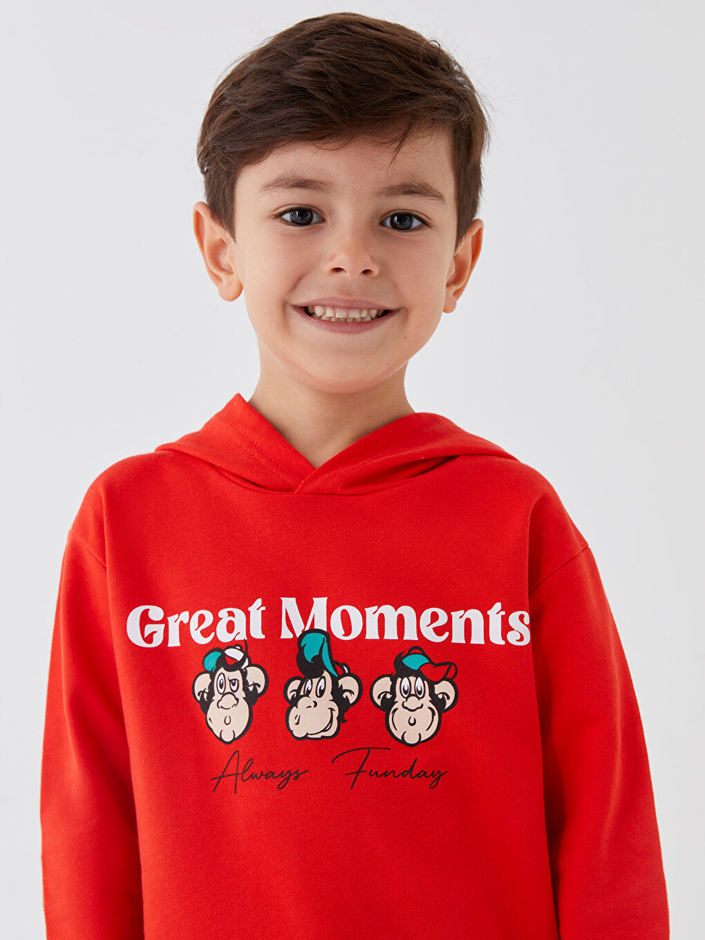 Nostalgic Monkey Printed Long Sleeve Unisex Kids Hoodie