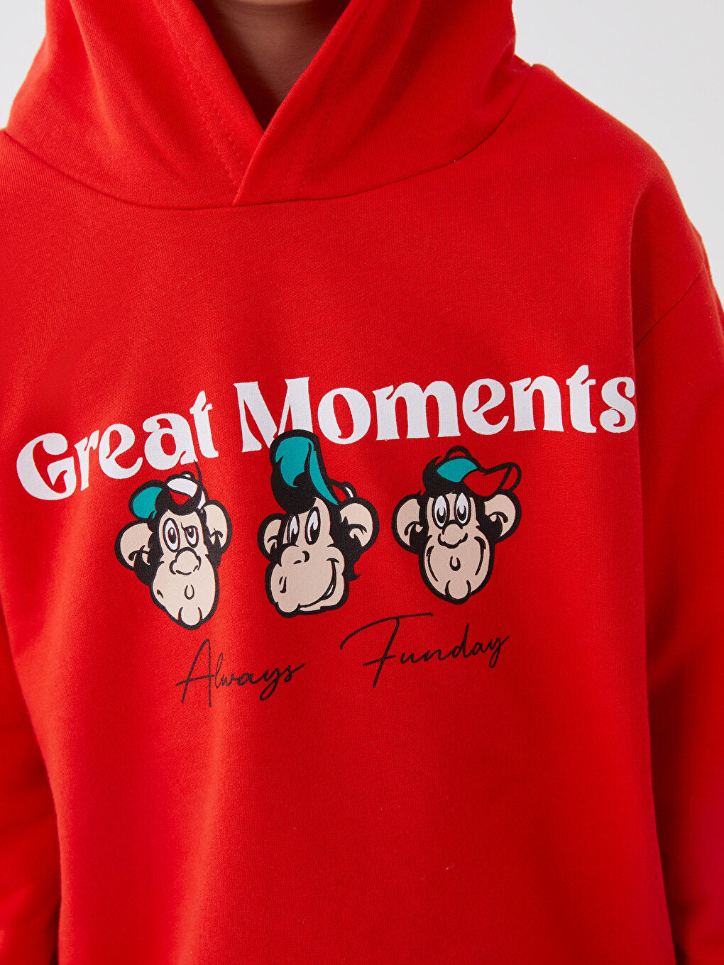 Nostalgic Monkey Printed Long Sleeve Unisex Kids Hoodie