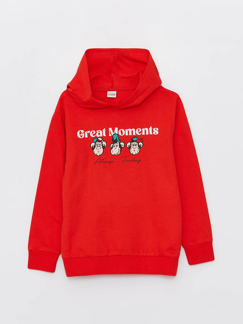 Nostalgic Monkey Printed Long Sleeve Unisex Kids Hoodie