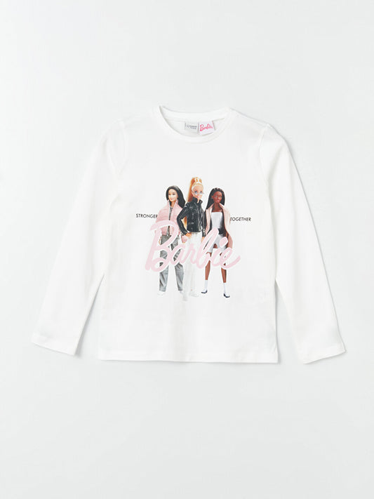 Crew Neck Barbie Printed Long Sleeve Girls' T-Shirt