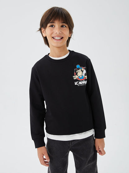 Crew Neck Nostalgic Monkey Printed Long Sleeve Boy's Sweatshirt