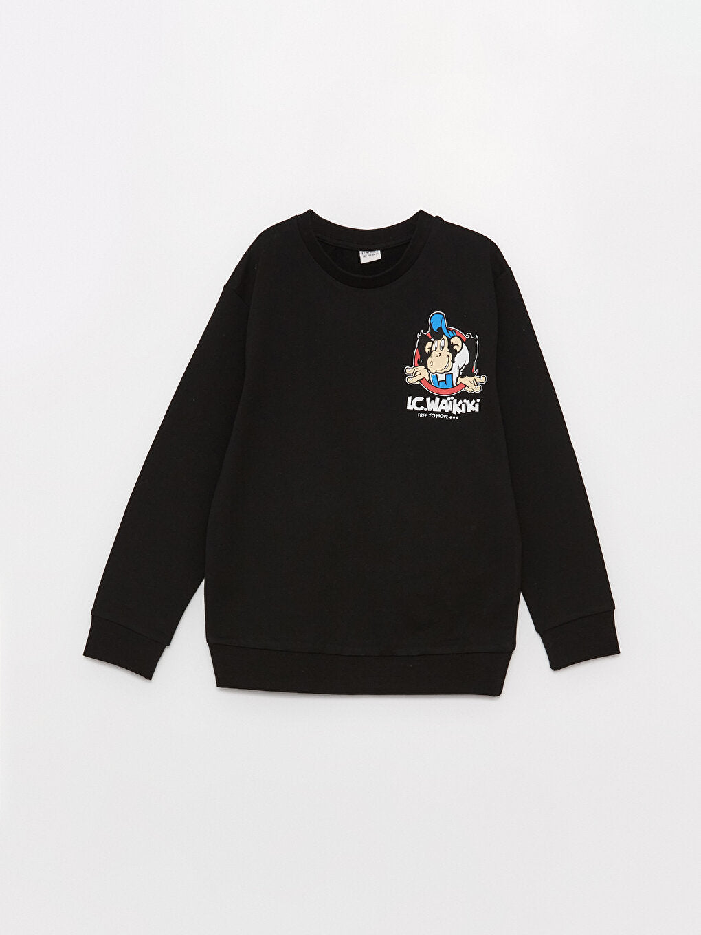 Crew Neck Nostalgic Monkey Printed Long Sleeve Boy's Sweatshirt