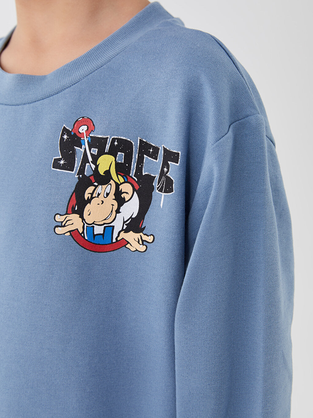 Crew Neck Nostalgic Monkey Printed Long Sleeve Boy's Sweatshirt