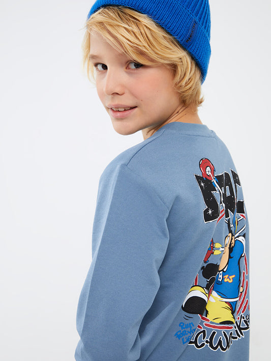 Crew Neck Nostalgic Monkey Printed Long Sleeve Boy's Sweatshirt