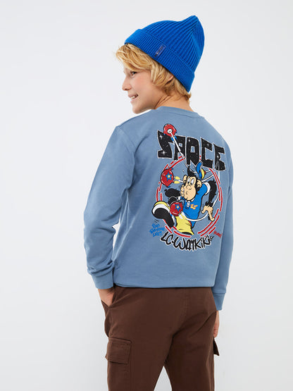 Crew Neck Nostalgic Monkey Printed Long Sleeve Boy's Sweatshirt