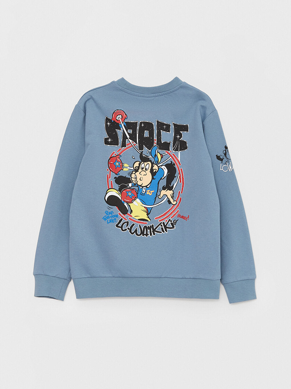 Crew Neck Nostalgic Monkey Printed Long Sleeve Boy's Sweatshirt