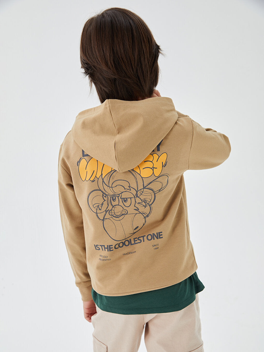 Nostalgic Monkey Printed Long Sleeve Boys' Hoodie