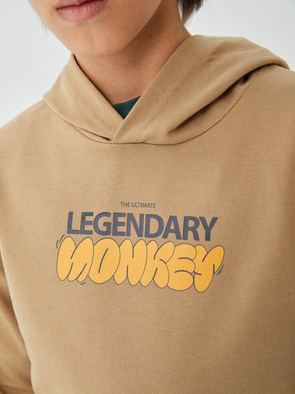 Nostalgic Monkey Printed Long Sleeve Boys' Hoodie