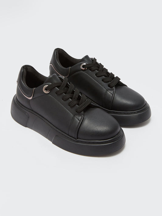 Lace-up Leather Look Women's Sneakers