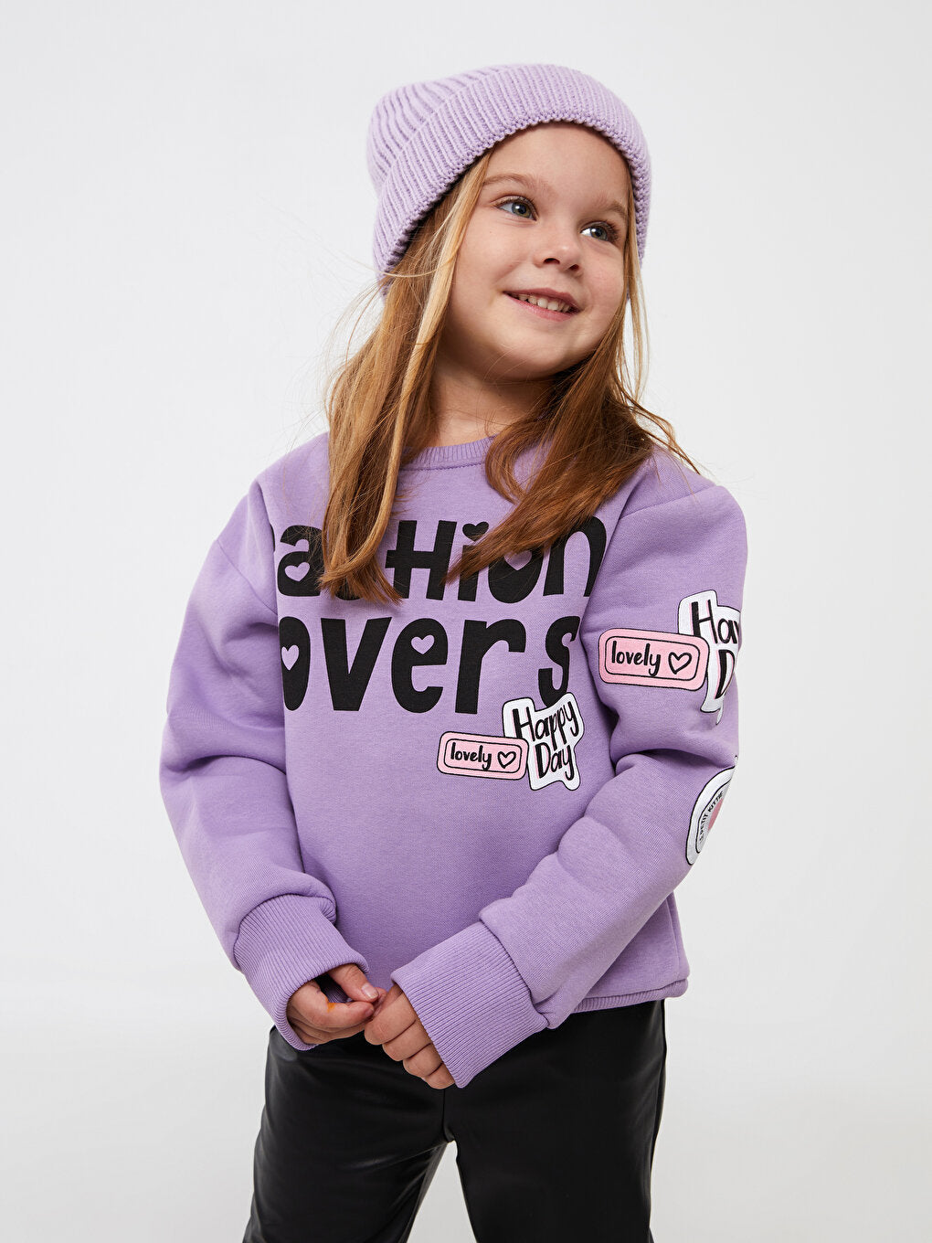 Crew Neck Printed Long Sleeve Girl's Sweatshirt