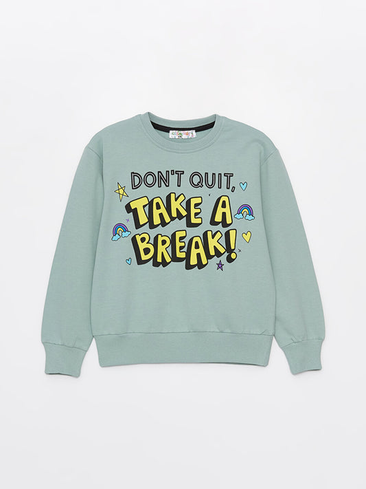 Crew Neck Printed Long Sleeve Girl's Sweatshirt