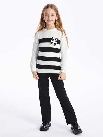 Crew Neck Striped Long Sleeve Girl's Knitwear Sweater