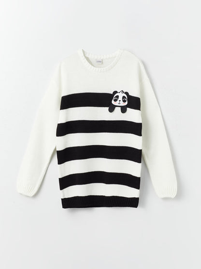 Crew Neck Striped Long Sleeve Girl's Knitwear Sweater