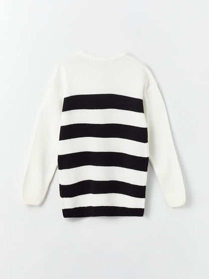 Crew Neck Striped Long Sleeve Girl's Knitwear Sweater