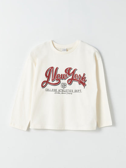 Crew Neck Printed Long Sleeve Girl's T-Shirt