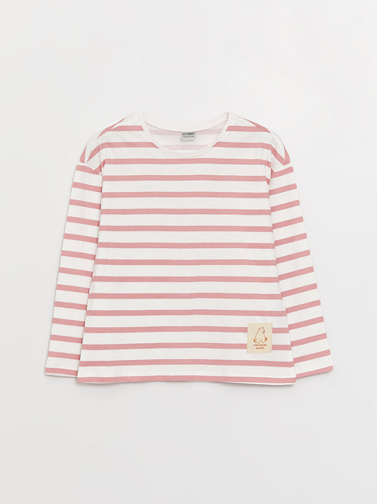 Crew Neck Striped Long Sleeve Girl's T-Shirt