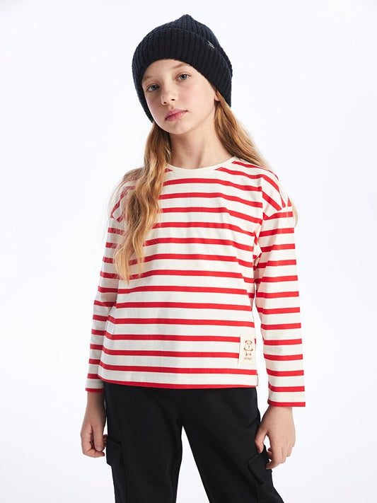 Crew Neck Striped Long Sleeve Girl's T-Shirt