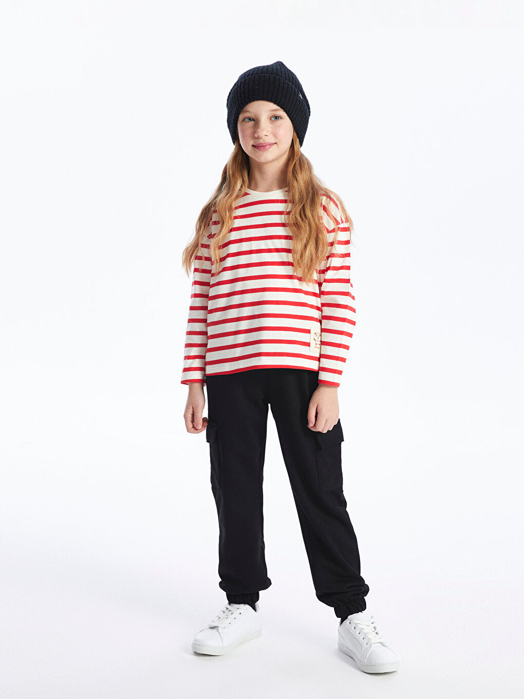 Crew Neck Striped Long Sleeve Girl's T-Shirt