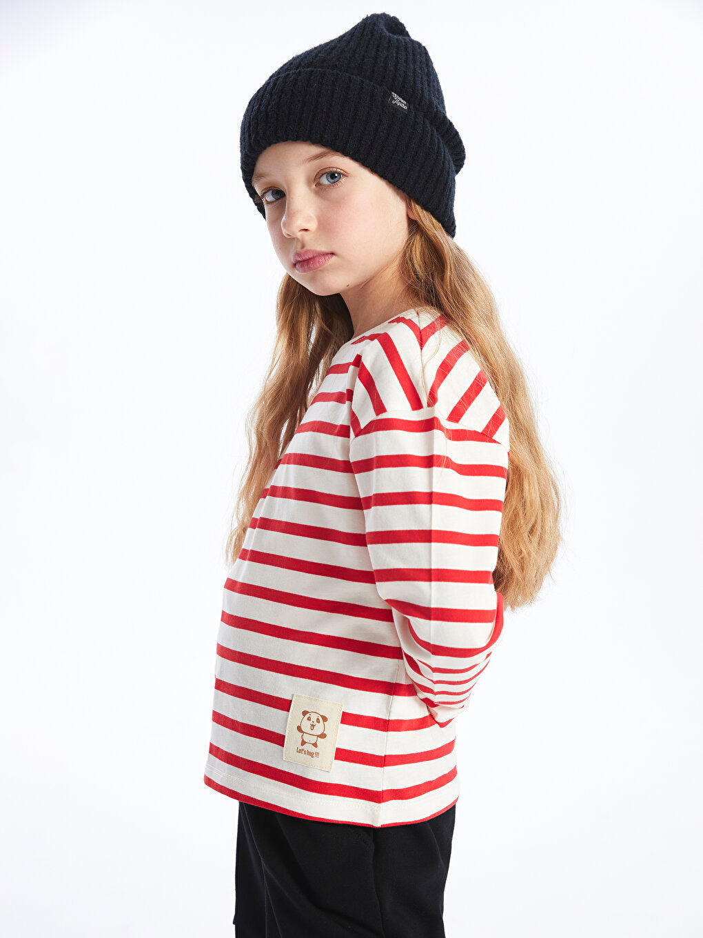 Crew Neck Striped Long Sleeve Girl's T-Shirt