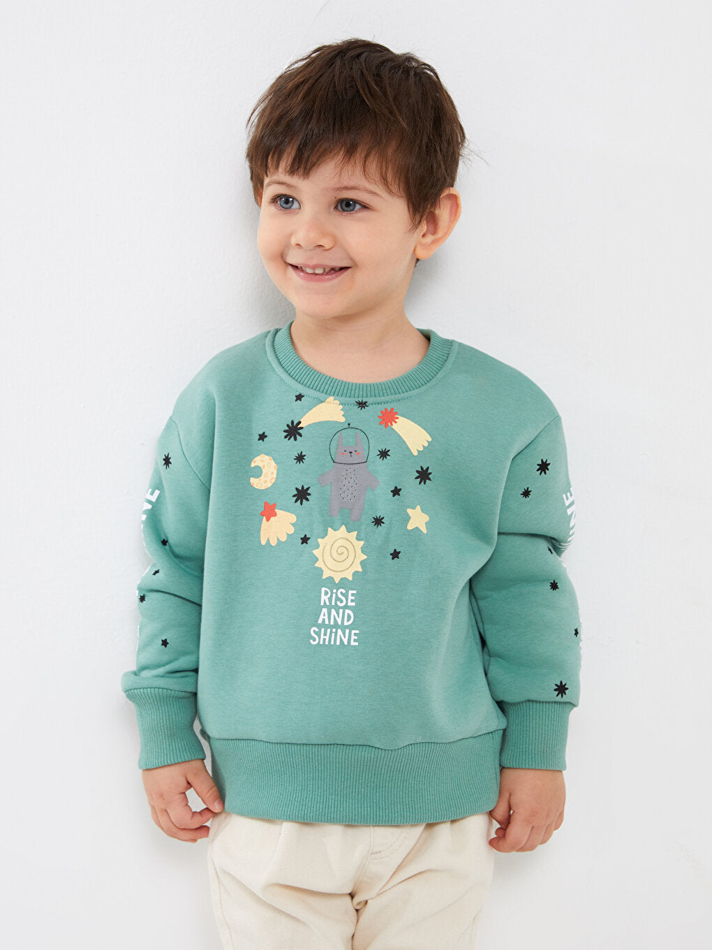 Crew Neck Long Sleeve Printed Baby Boy Sweatshirt