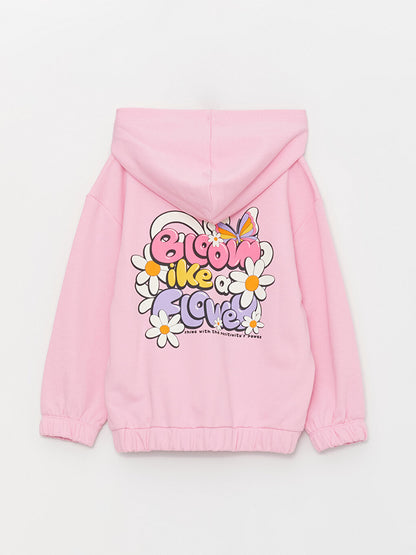 Hooded Printed Long Sleeve Girl's Zipper Sweatshirt