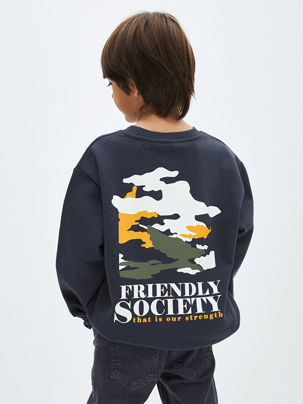 Crew Neck Printed Long Sleeve Boy's Sweatshirt