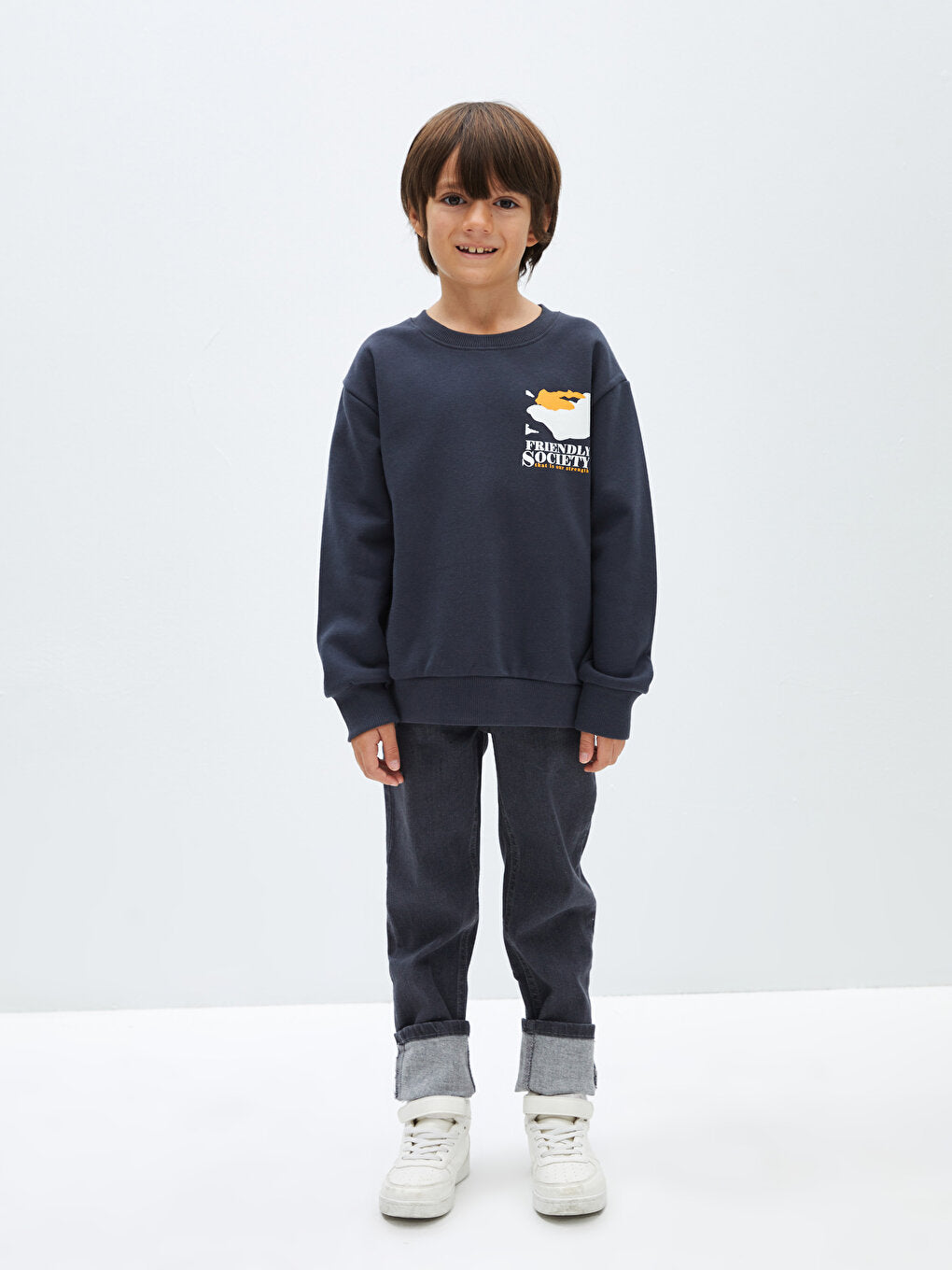 Crew Neck Printed Long Sleeve Boy's Sweatshirt