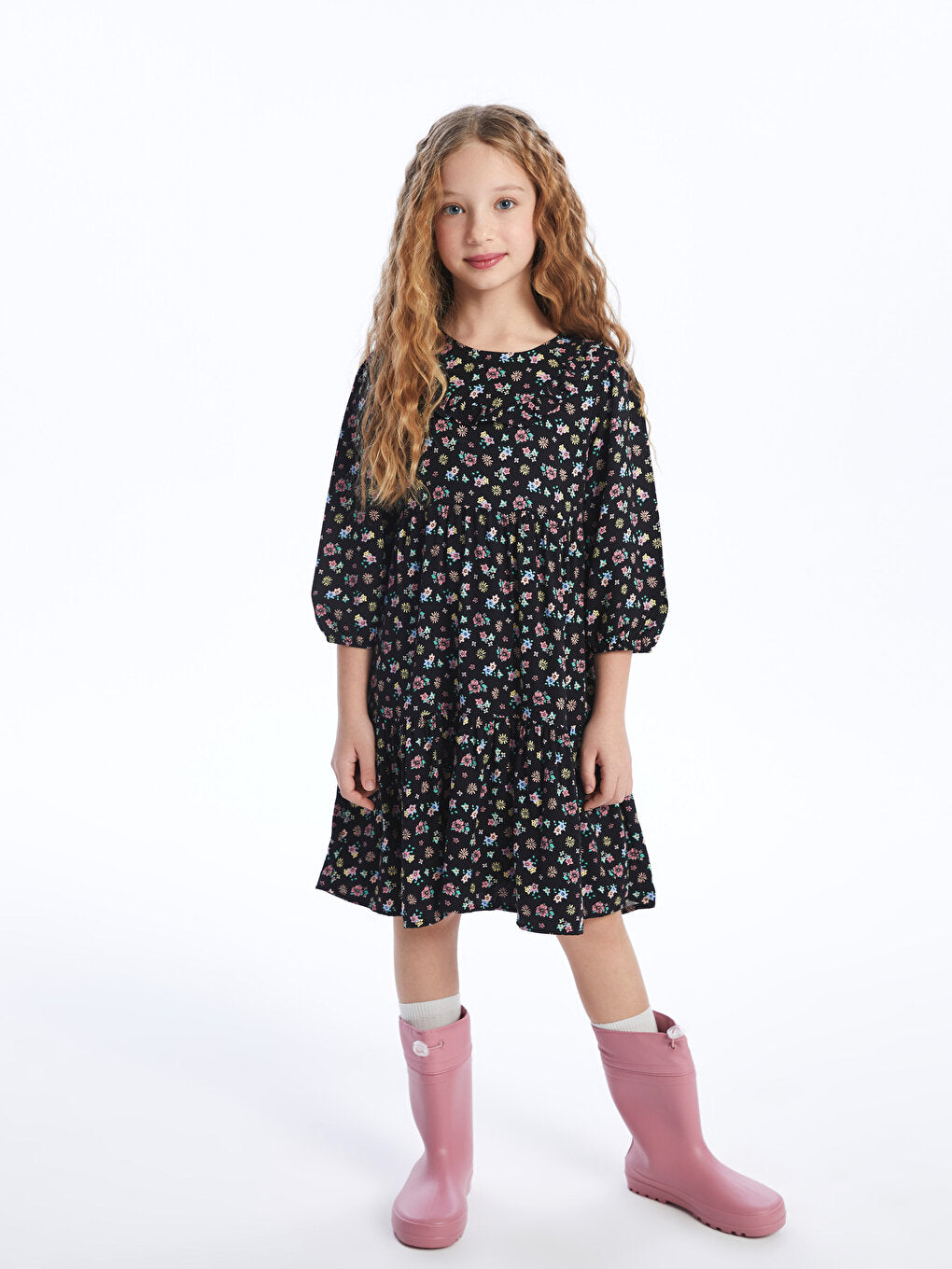 Crew Neck Floral Girl's Dress