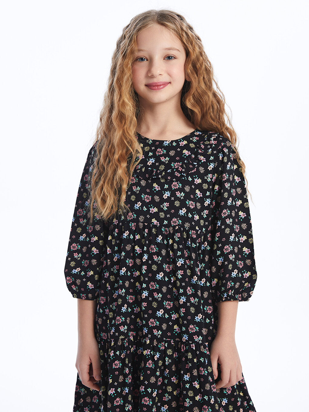 Crew Neck Floral Girl's Dress