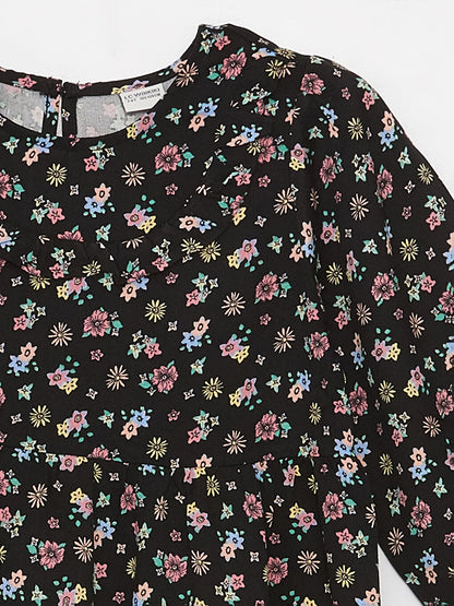 Crew Neck Floral Girl's Dress