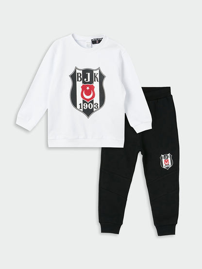 Crew Neck Beşiktaş Printed Baby Boy Sweatshirt and Sweatpants Set