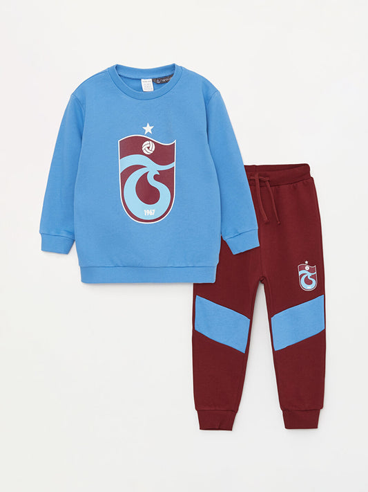 Crew Neck Long Sleeve Trabzonspor Printed Baby Boy Sweatshirt and Sweatpants