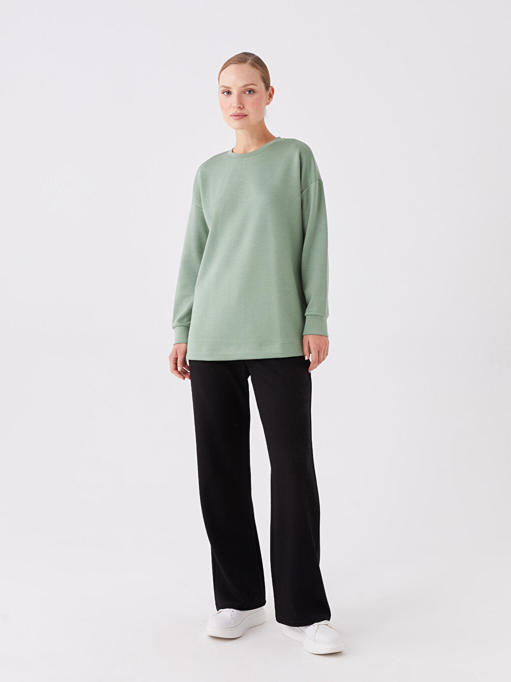 Crew Neck Plain Long Sleeve Oversize Women's Tunic