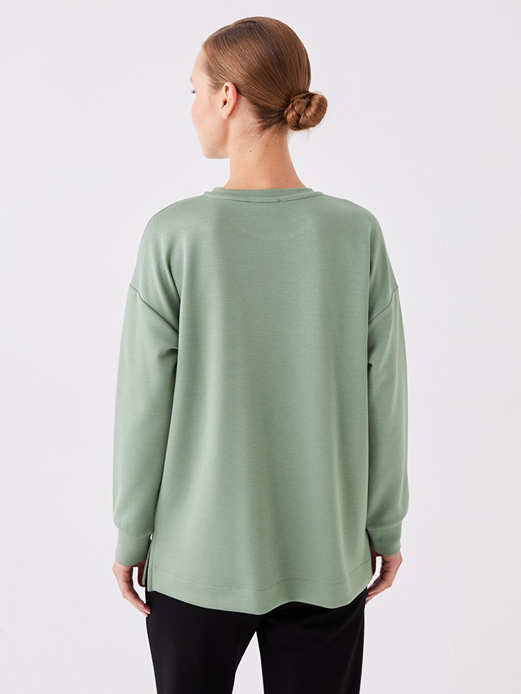 Crew Neck Plain Long Sleeve Oversize Women's Tunic