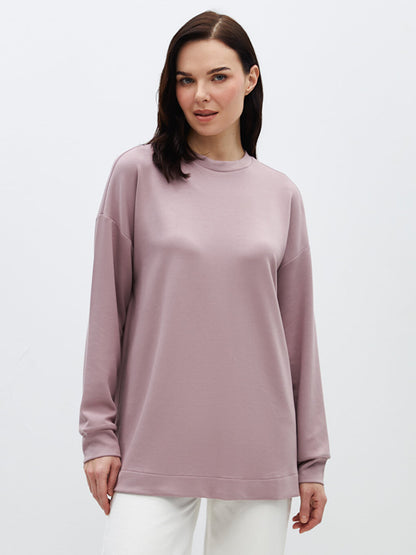 Crew Neck Plain Long Sleeve Oversize Women's Tunic