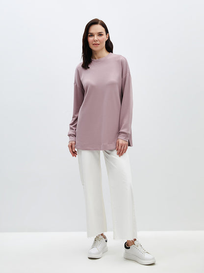 Crew Neck Plain Long Sleeve Oversize Women's Tunic