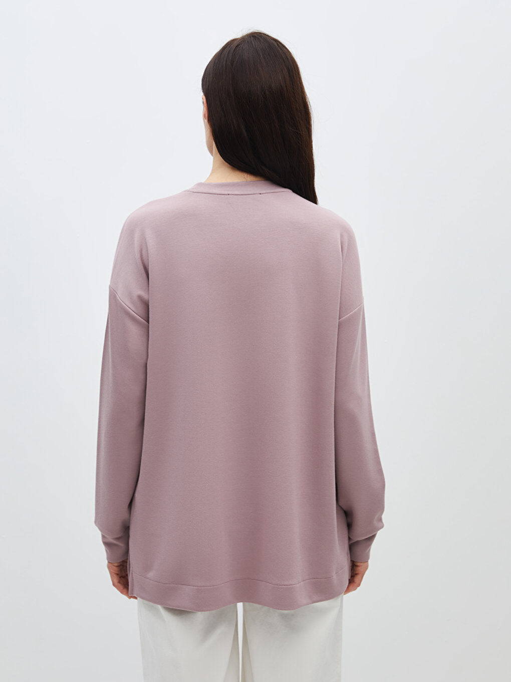 Crew Neck Plain Long Sleeve Oversize Women's Tunic