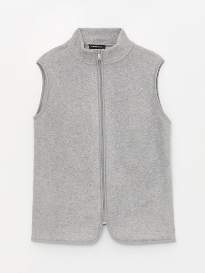 Women's High Collar Plain Fleece Vest