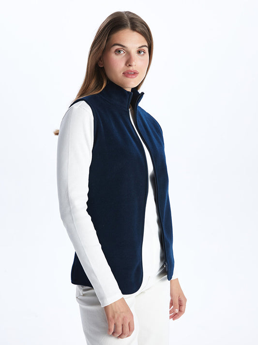 Women's High Collar Plain Fleece Vest