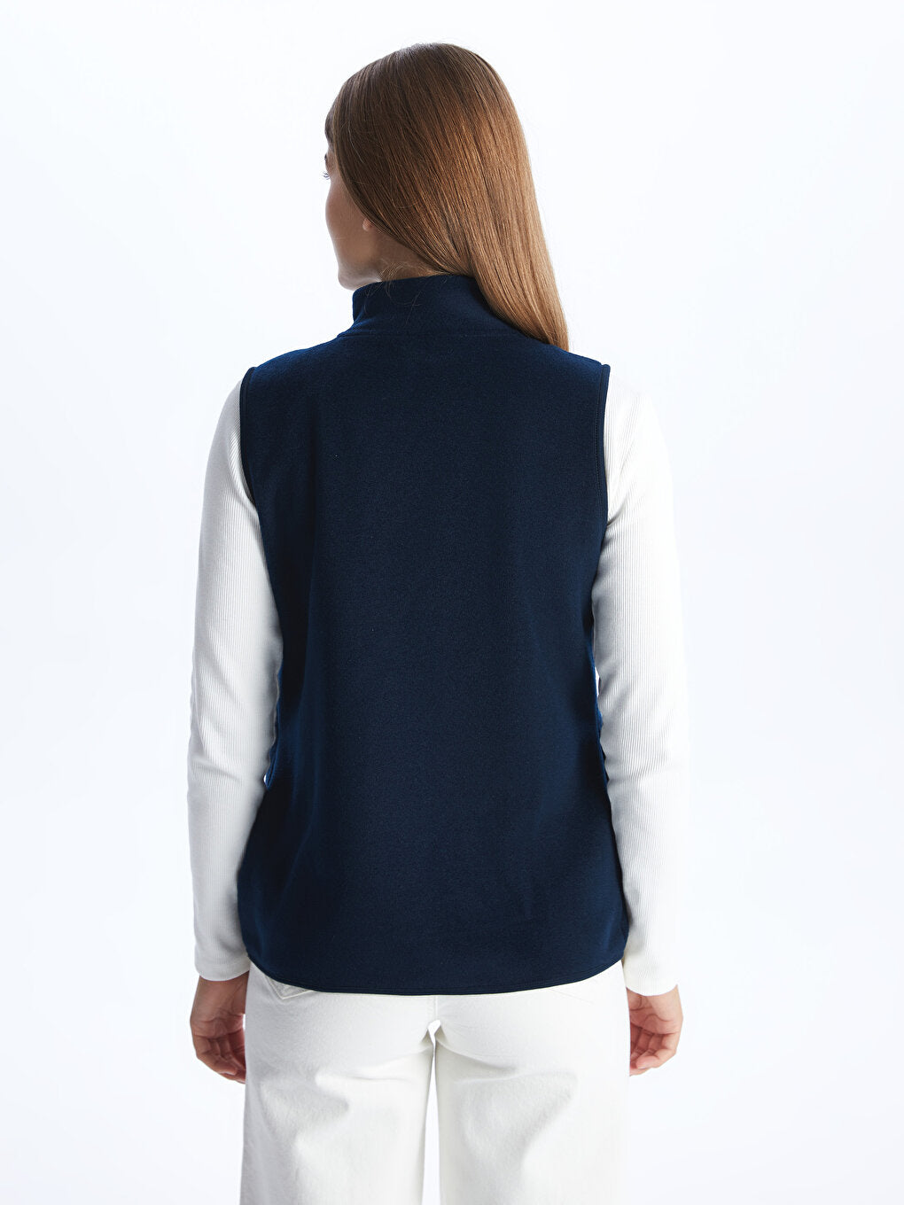 Women's High Collar Plain Fleece Vest