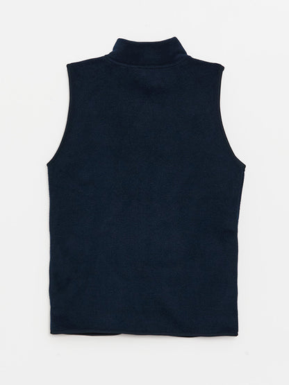 Women's High Collar Plain Fleece Vest