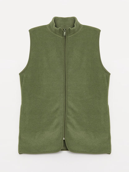 Women's High Collar Plain Fleece Vest