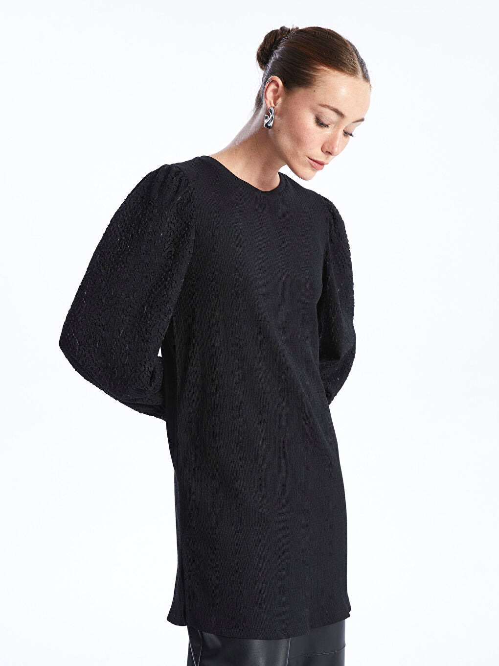 Crew Neck Embroidered Long Sleeve Women's Tunic