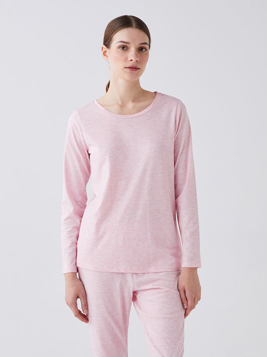 Crew Neck Plain Long Sleeve Women's Pajama Set