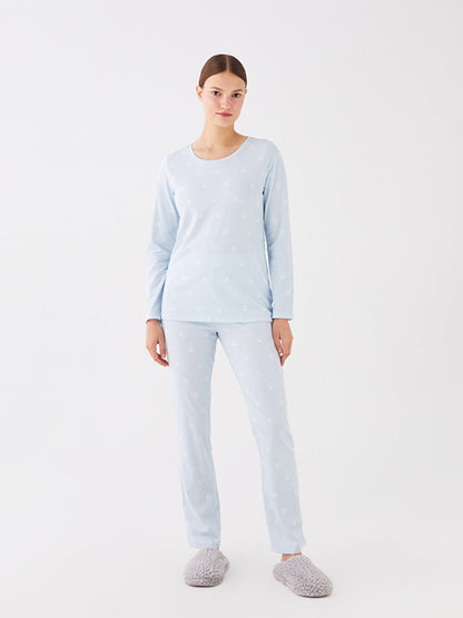 Crew Neck Plain Long Sleeve Women's Pajama Set