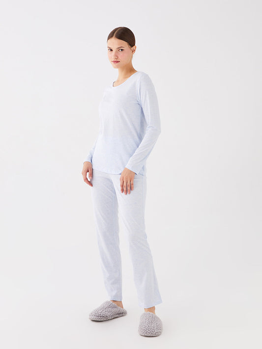 Crew Neck Plain Long Sleeve Women's Pajama Set