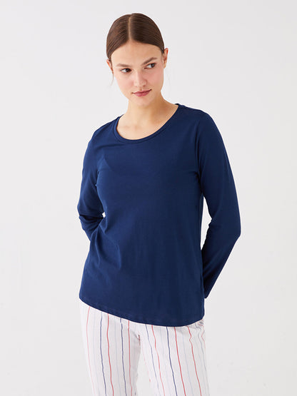 Crew Neck Plain Long Sleeve Women's Pajama Set