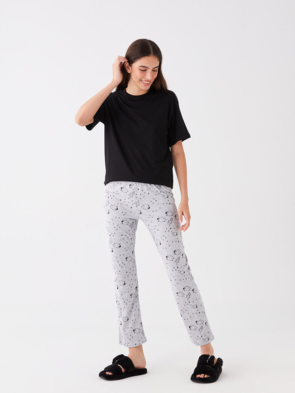 Patterned Women's Pajama Bottoms with Elastic Waist