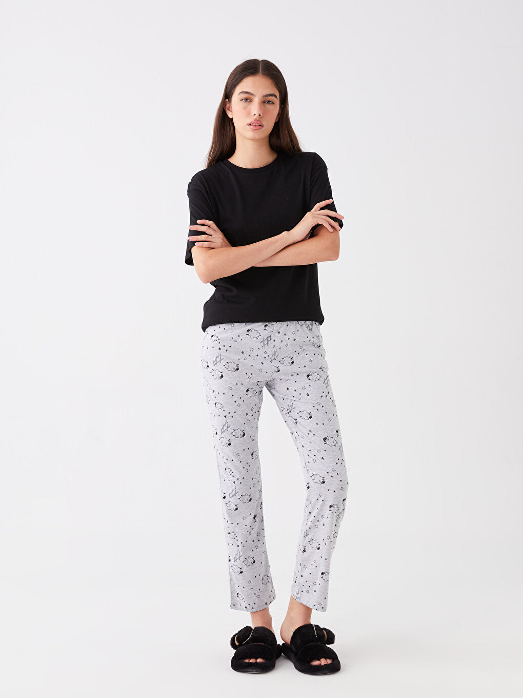 Patterned Women's Pajama Bottoms with Elastic Waist